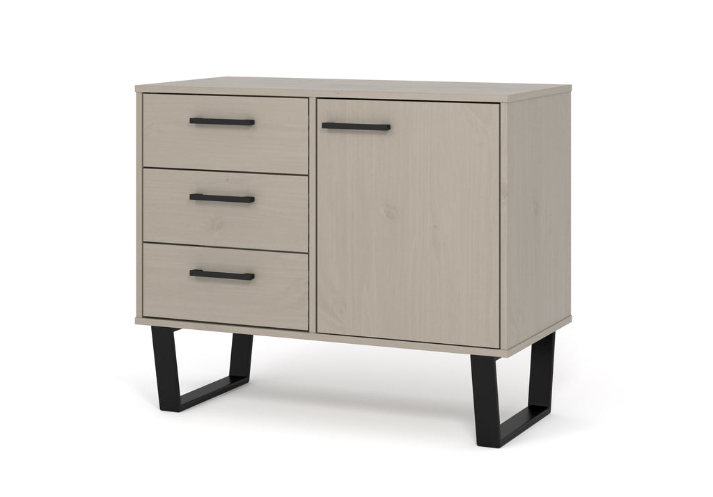 Texas Small Sideboard With 1 Door, 3 Drawers Grey Waxed Pine Black (DHD) Image 1