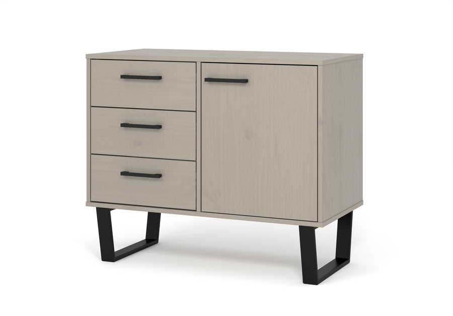 Texas Small Sideboard With 1 Door, 3 Drawers Grey Waxed Pine Black (DHD) Image 1