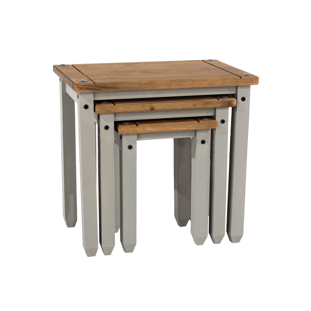 Corona Grey Nest Of Tables Grey Wax Antique Waxed Pine (DHD) Image 3