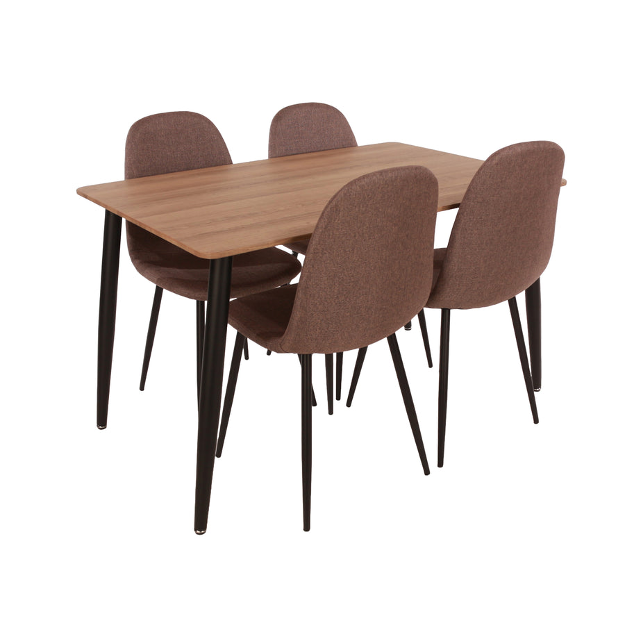 Aspen Rectangular Dining Table, Aged Oak Effect Foiled Top And 4 X Upholstered Chair Set  Aged Oak Brown (DHD) Image 1