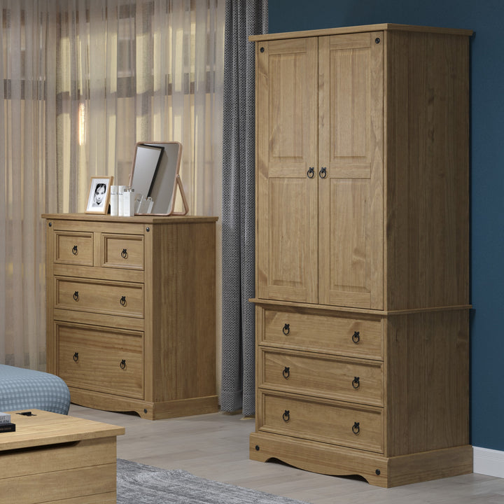 Corona 2 Door, 3 Drawer Wardrobe Antique Waxed Pine  (DHD) Image 6