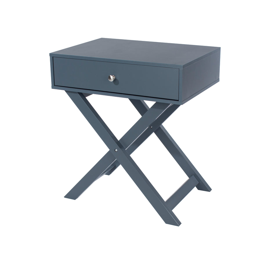 Options Blue X Leg  1 Drawer Petite Bedside Cabinet Blue  (DHD) Image 1
