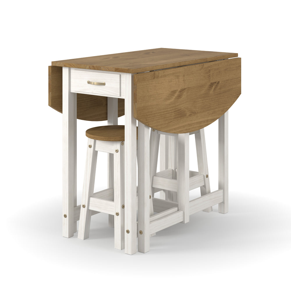 Corona White Oval Breakfast Drop Leaf Gateleg Table & 2 Stool Set White Antique Waxed Pine (DHD) Image 2