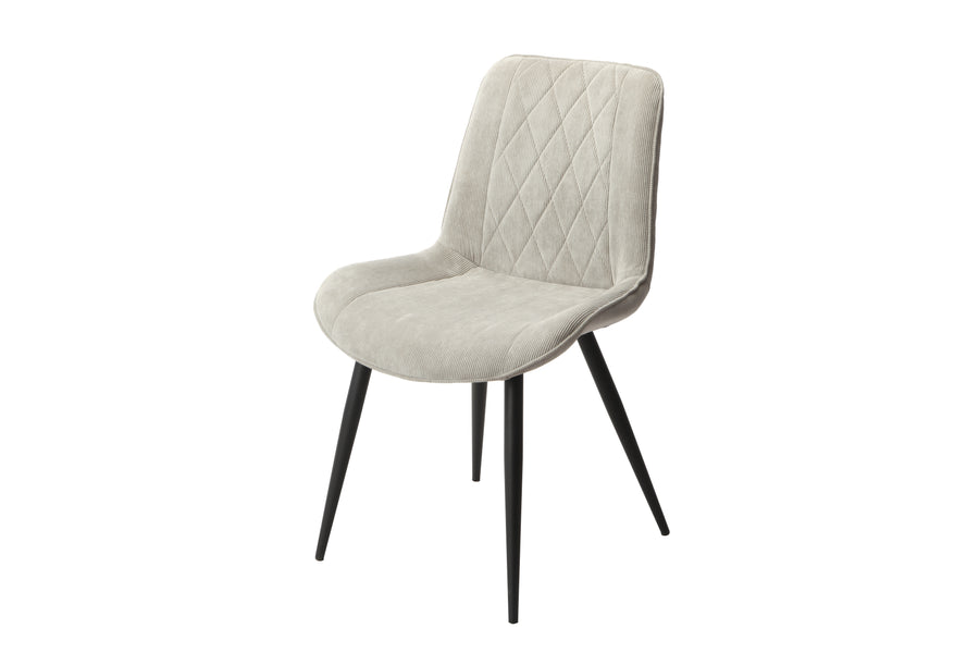 Aspen Diamond Stitch Lt Grey Cord Fabric Dining Chair, Black Tapered Legs (Pair) Light Grey Black (DHD) Image 1
