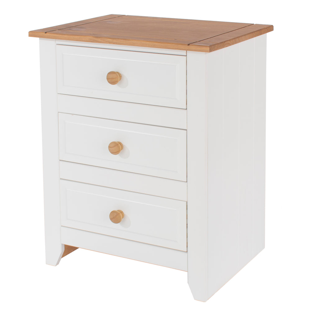 Capri 3 Drawer Bedside Cabinet White Antique Waxed Pine (DHD) Image 1