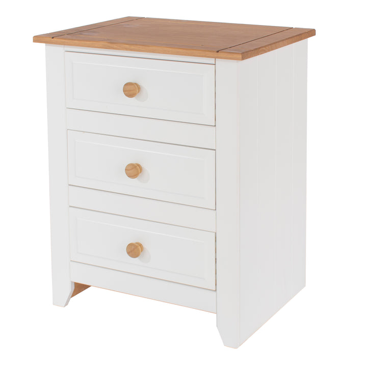 Capri 3 Drawer Bedside Cabinet White Antique Waxed Pine (DHD) Image 1