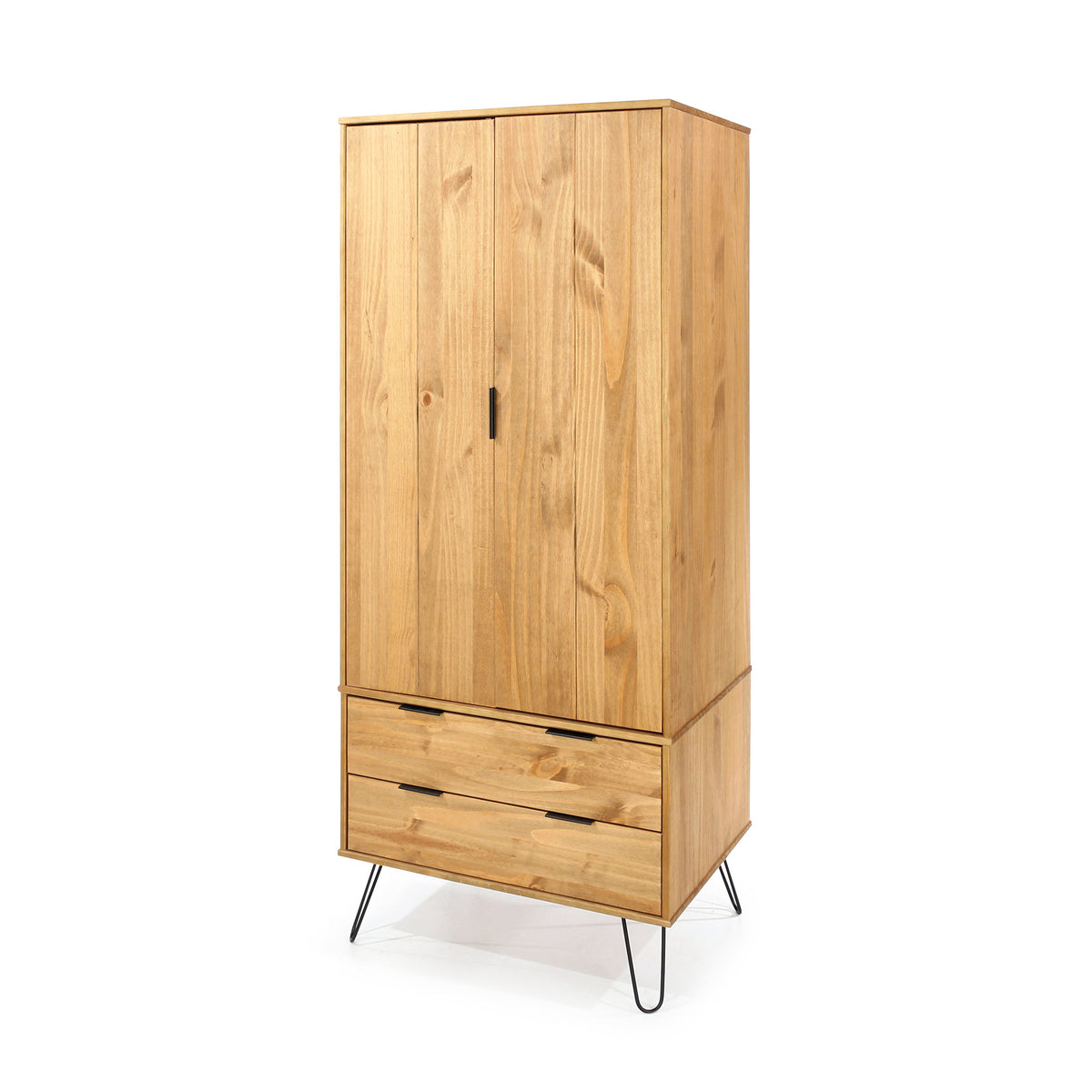 Augusta Pine 2 Door, 2 Drawer Wardrobe Antique Waxed Pine Black (DHD) Image 1