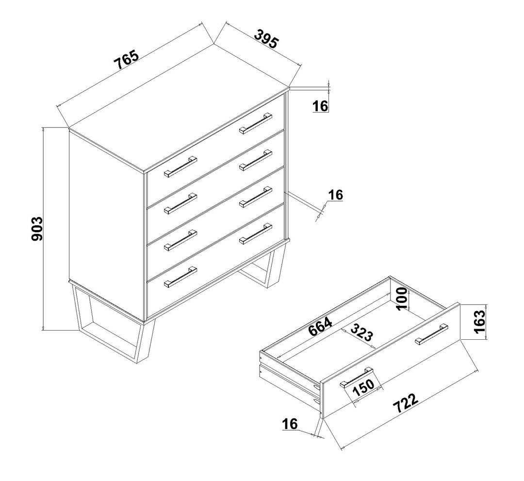 Texas 4 Drawer Chest Of Drawers Grey Waxed Pine Black (DHD) Image 5
