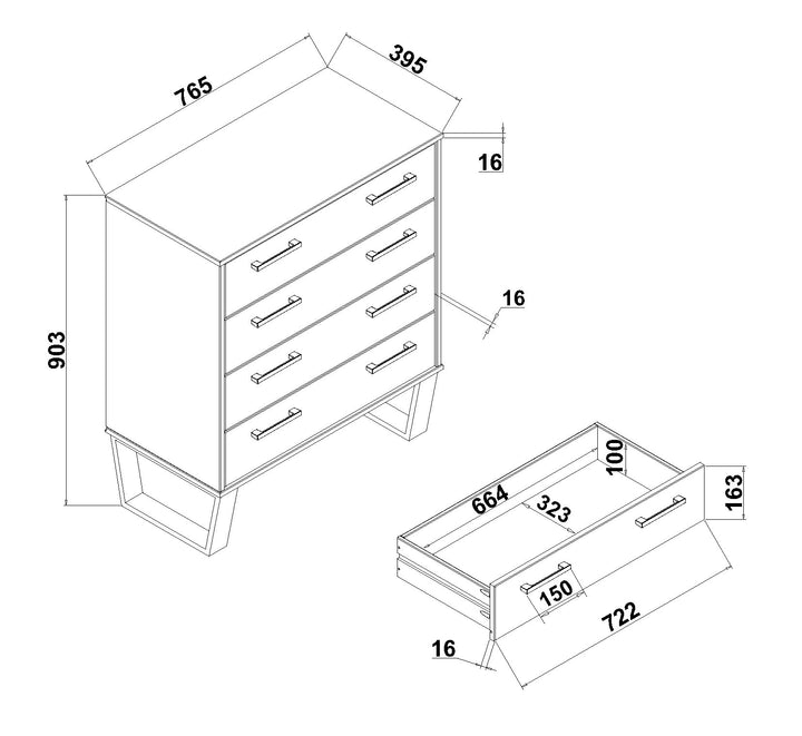 Texas 4 Drawer Chest Of Drawers Grey Waxed Pine Black (DHD) Image 5