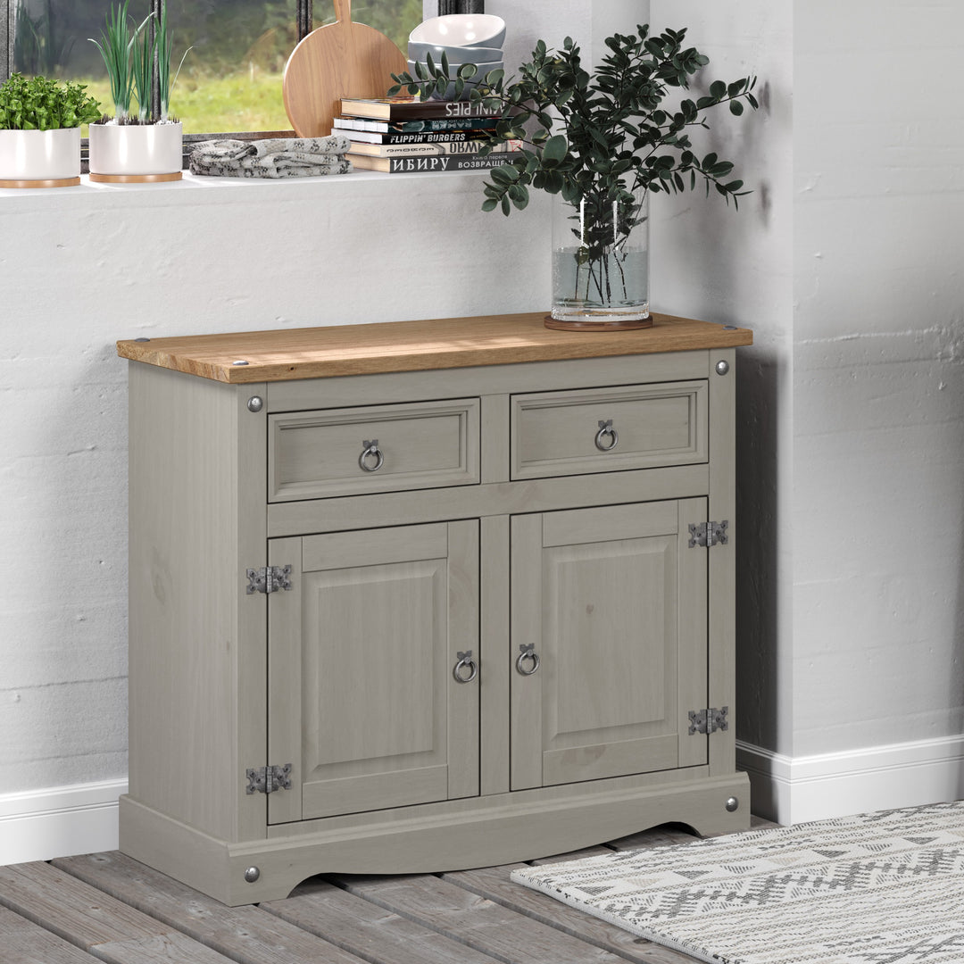 Corona Grey Small Sideboard Grey Wax Antique Waxed Pine (DHD) Image 6