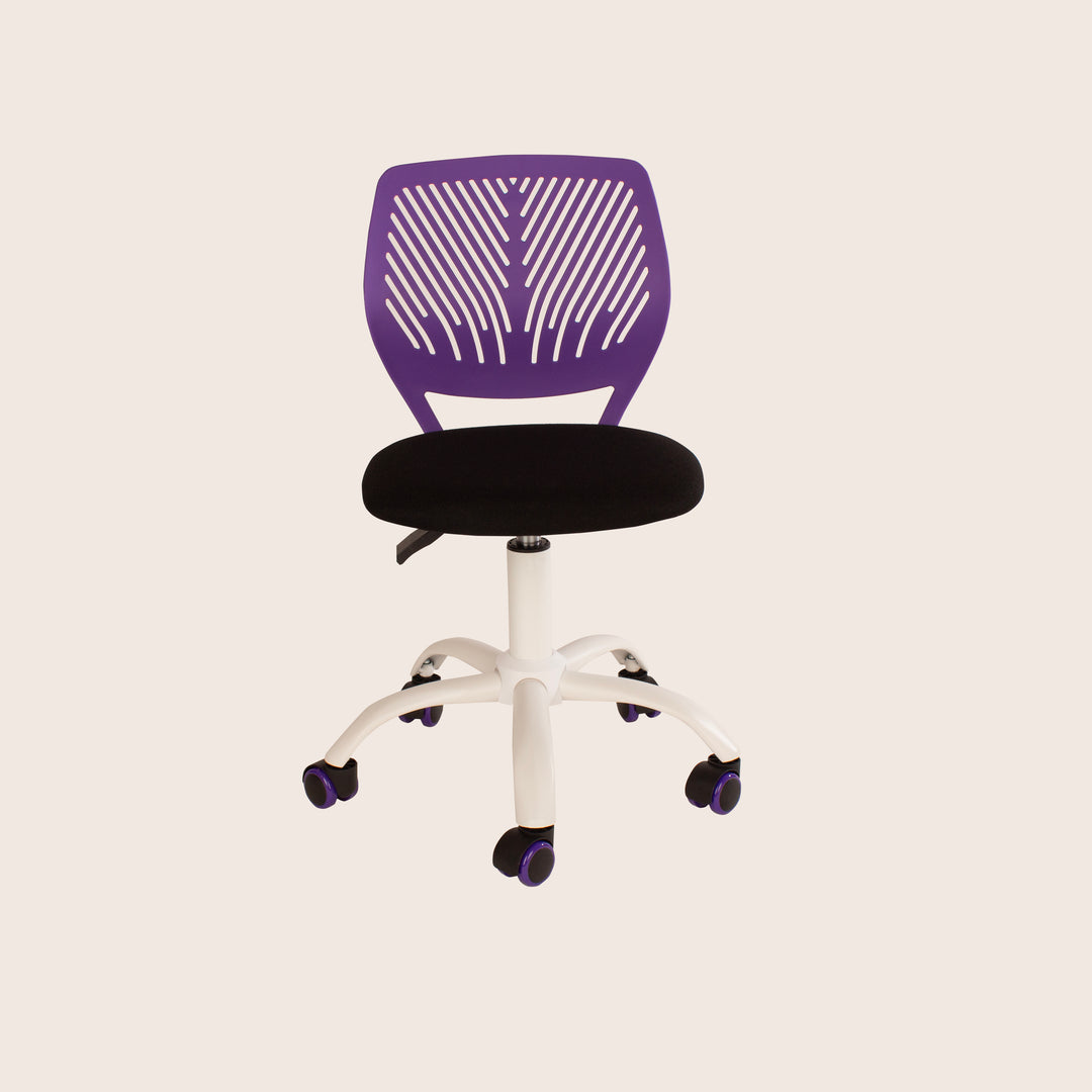 Loft Home Office Compact Teenage Study Chair, Purple Plastic Seat Back, Black Fabric Seat With White Base Purple White (DHD) Image 1