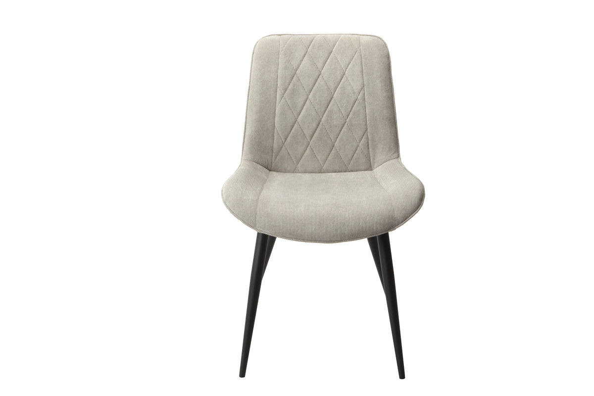 Aspen Diamond Stitch Lt Grey Cord Fabric Dining Chair, Black Tapered Legs (Pair) Light Grey Black (DHD) Image 2