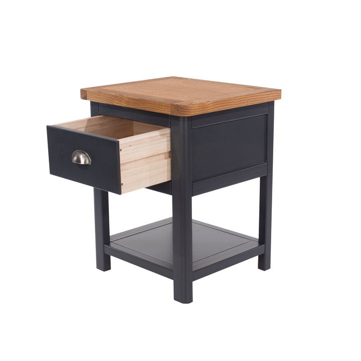 Dunkeld 1 Drawer Bedside Cabinet Midnight Blue Antique Oak Effect Wax (DHD) Image 4