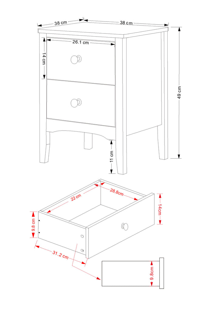 Como White 2 Petite Drawer Bedside Cabinet  White  (DHD) Image 6