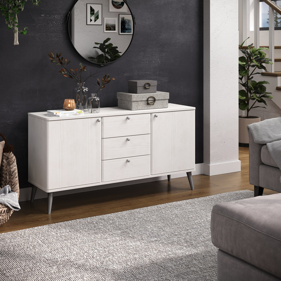Augusta Curve Medium Sideboard With 2 Doors, 3 Drawers  White Silver (DHD) Image 3