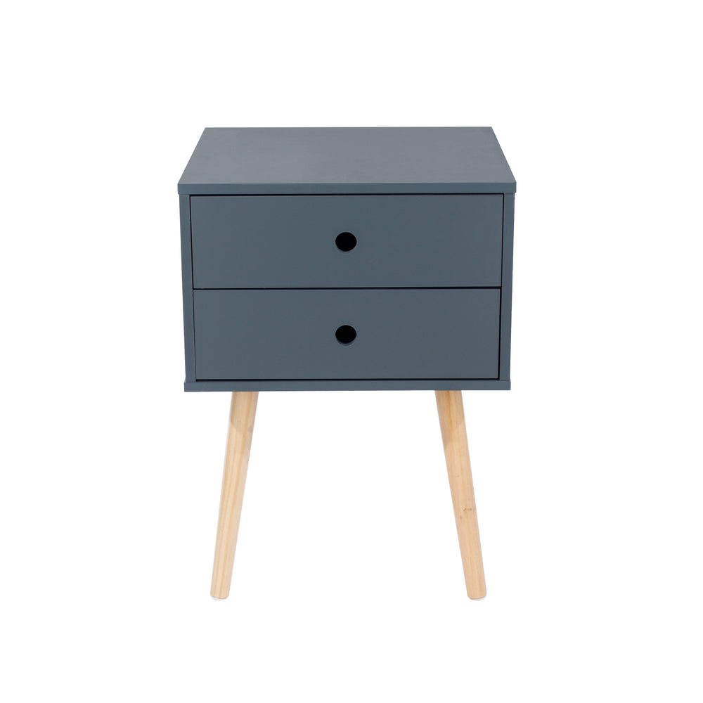 Options Blue Scandia, 2 Drawer & Wood Legs Bedside Cabinet  Blue Pine (DHD) Image 2