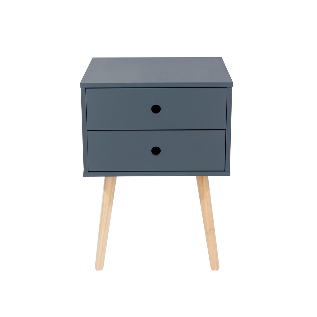 Options Blue Scandia, 2 Drawer & Wood Legs Bedside Cabinet  Blue Pine (DHD) Image 2