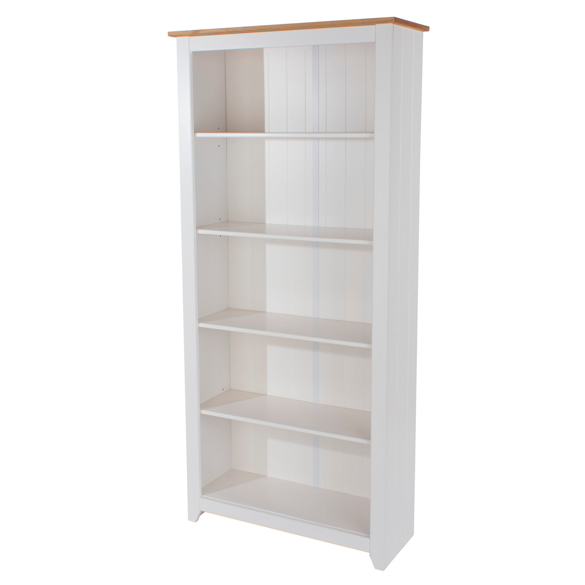 Capri tall bookcase in white with antique pine top
