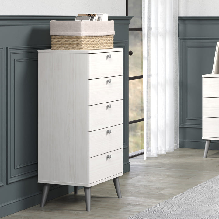 Augusta Curve 5 Drawer Narrow Chest White Silver (DHD) Image 3