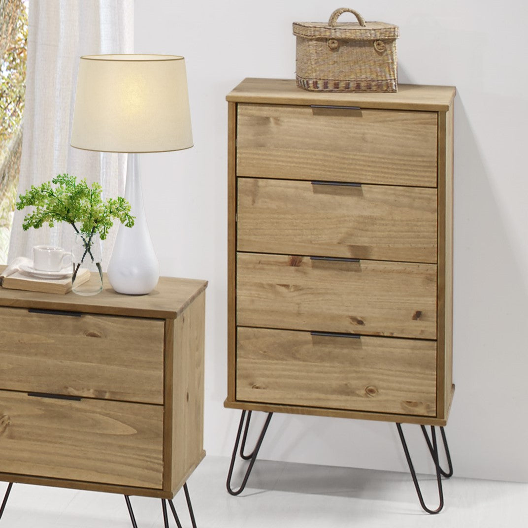 Augusta Pine 4 Drawer Narrow Chest Of Drawers Antique Waxed Pine Black (DHD) Image 5
