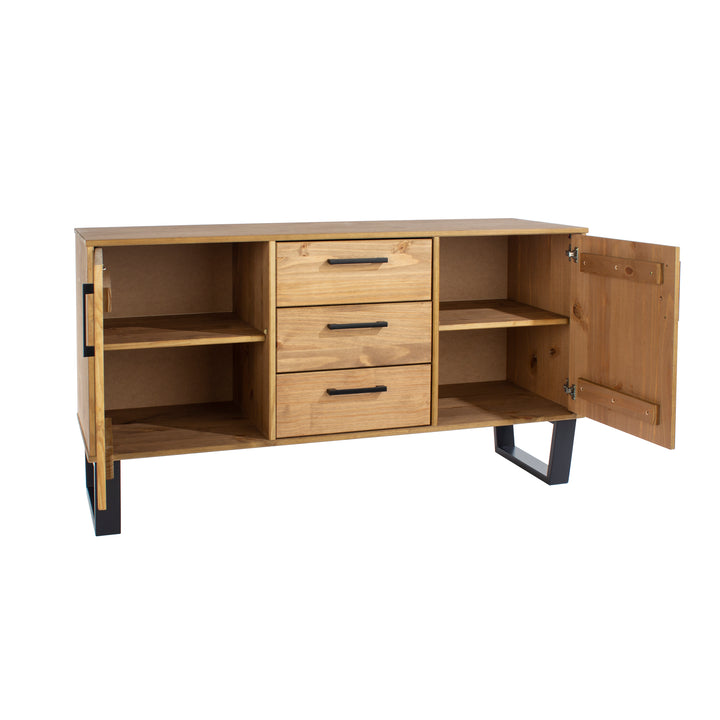 Texas Medium Sideboard With 2 Doors, 3 Drawers Antique Waxed Pine Black (DHD) Image 5