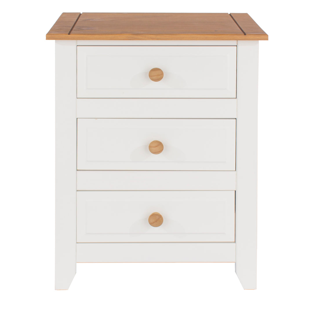 Capri 3 Drawer Bedside Cabinet White Antique Waxed Pine (DHD) Image 2