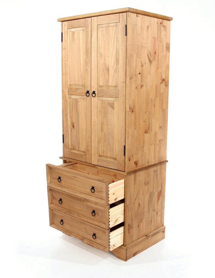 Corona 2 Door, 3 Drawer Wardrobe Antique Waxed Pine  (DHD) Image 4