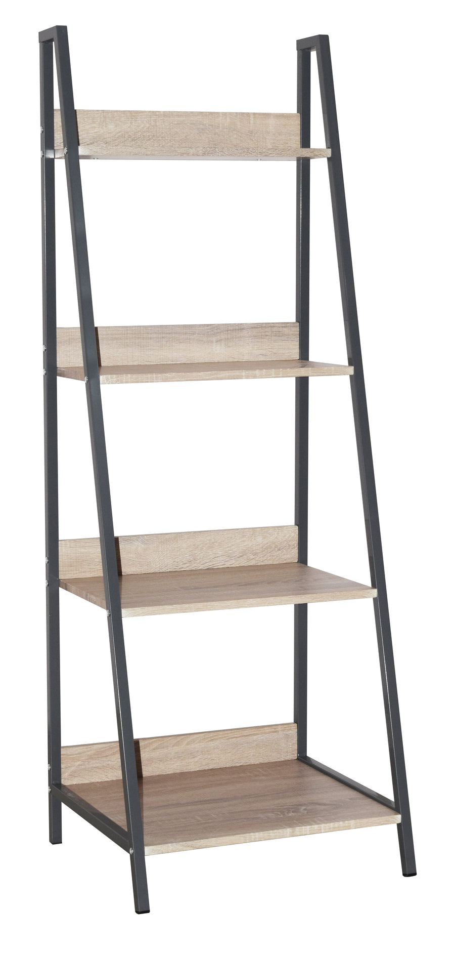 Loft Home Office Ladder Bookcase Unit With Oak Effect And Grey Metal Frames Oak Grey (DHD) Image 1