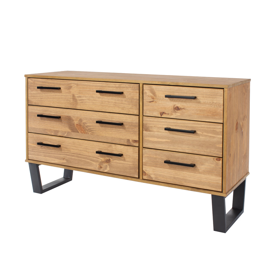 Texas 3+3 Drawer Wide Chest Of Drawers  Antique Waxed Pine Black (DHD) Image 1
