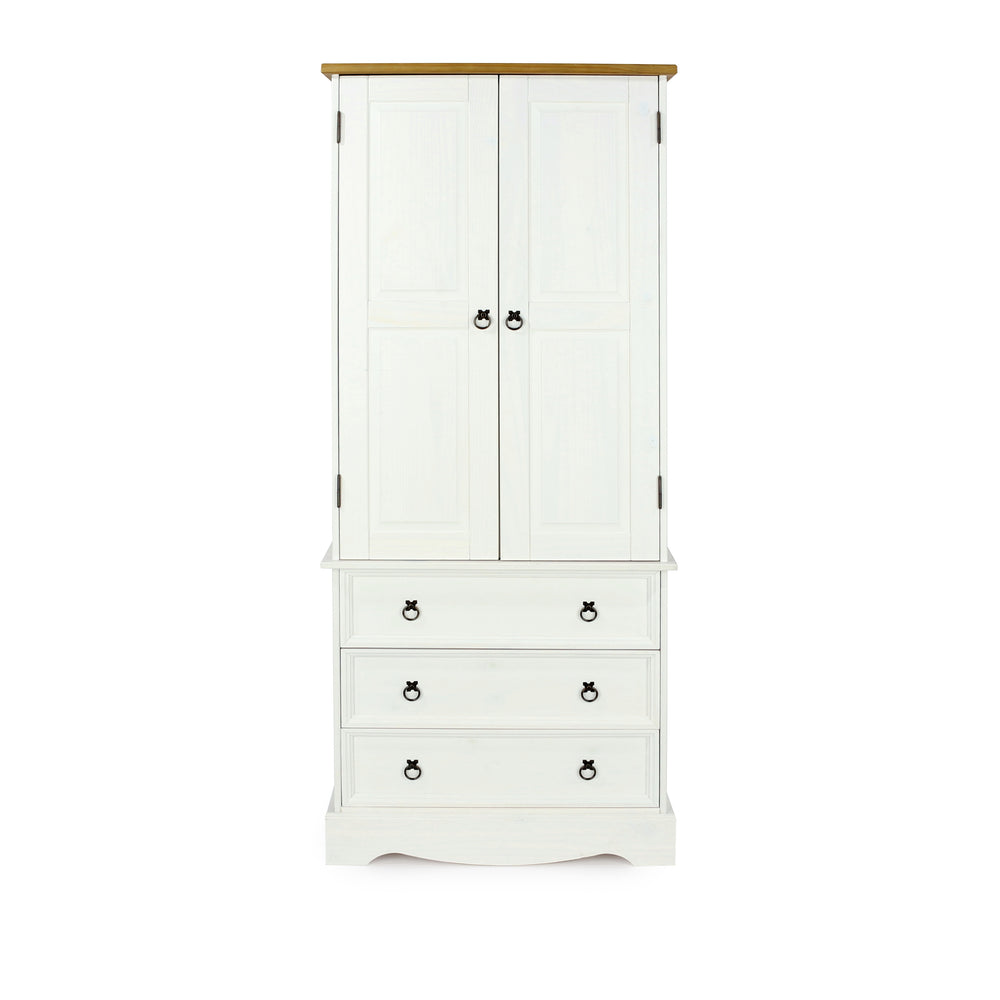Corona White 2 Door, 3 Drawer Wardrobe White Wax Antique Waxed Pine (DHD) Image 2