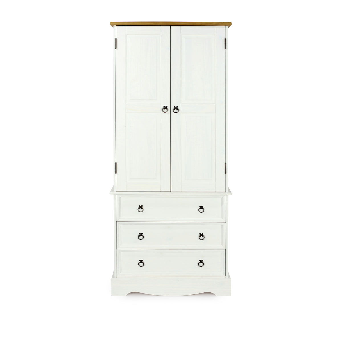 Corona White 2 Door, 3 Drawer Wardrobe White Wax Antique Waxed Pine (DHD) Image 2