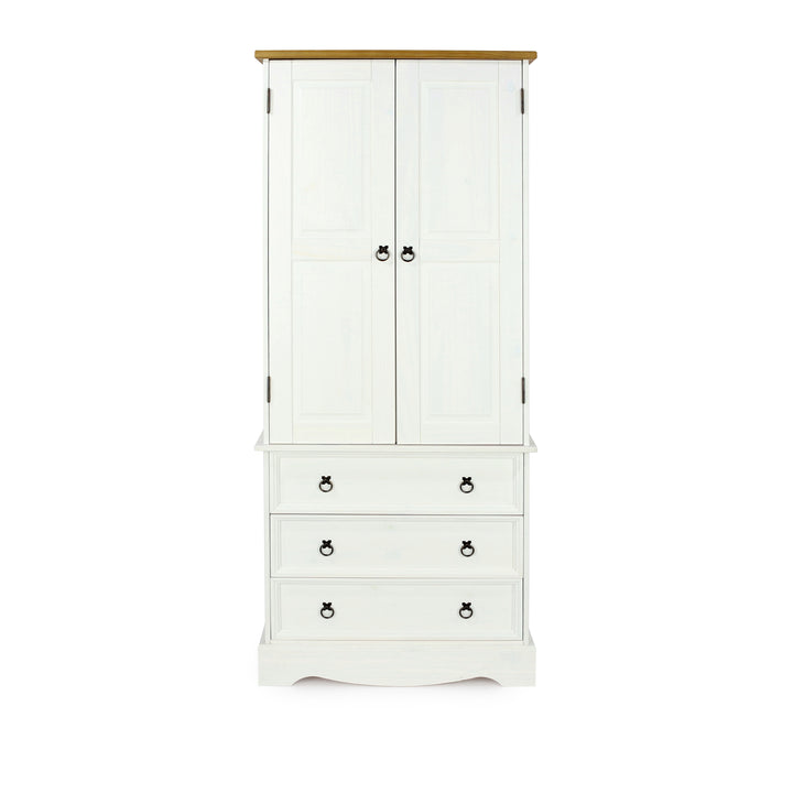 Corona White 2 Door, 3 Drawer Wardrobe White Wax Antique Waxed Pine (DHD) Image 2