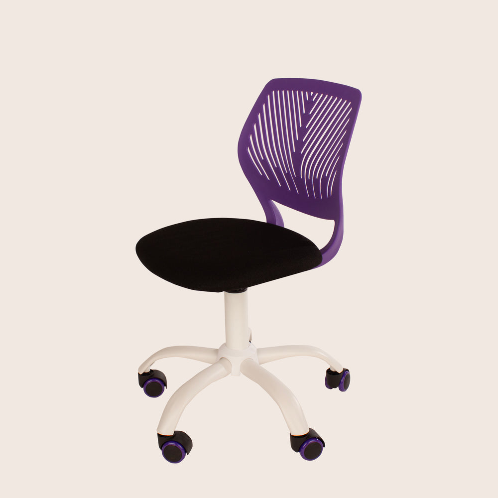 Loft Home Office Compact Teenage Study Chair, Purple Plastic Seat Back, Black Fabric Seat With White Base Purple White (DHD) Image 2