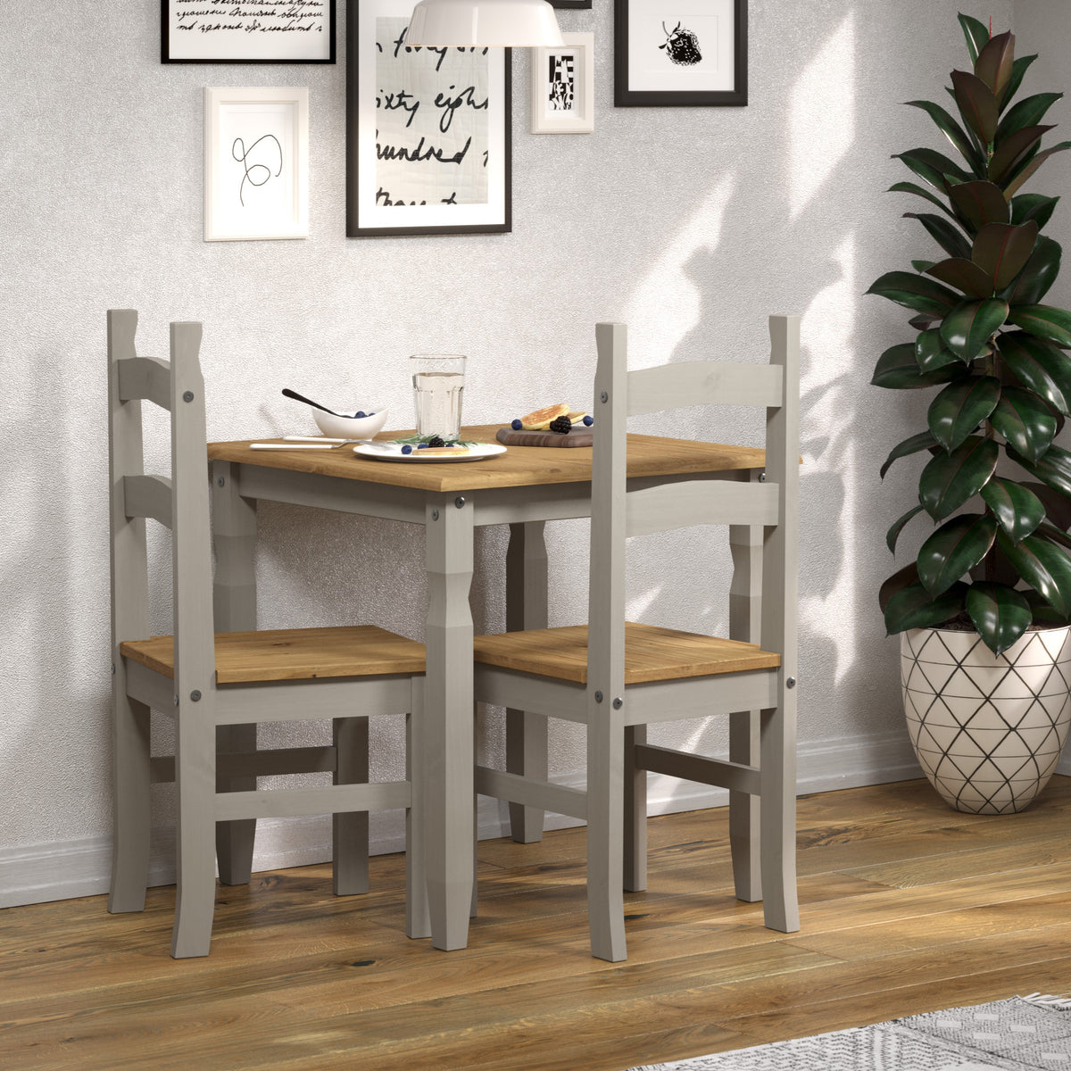 Corona Grey Square Dining Table & 2 Chair Set      Grey Wax Antique Waxed Pine (DHD) Image 2