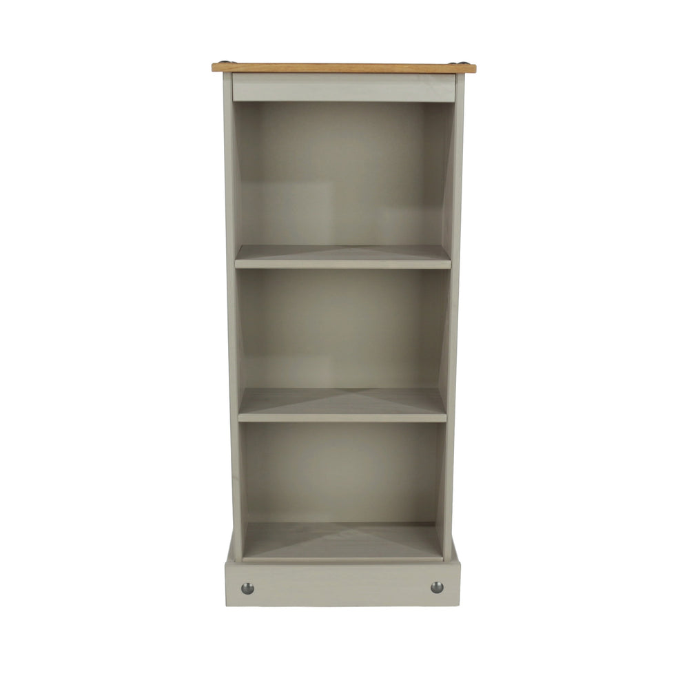 Corona Grey Low Narrow Bookcase Grey Wax Antique Waxed Pine (DHD) Image 2