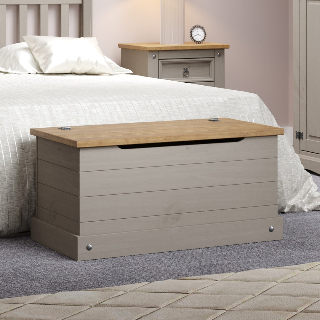 Corona Grey Storage Trunk Grey Wax Antique Waxed Pine (DHD) Image 5