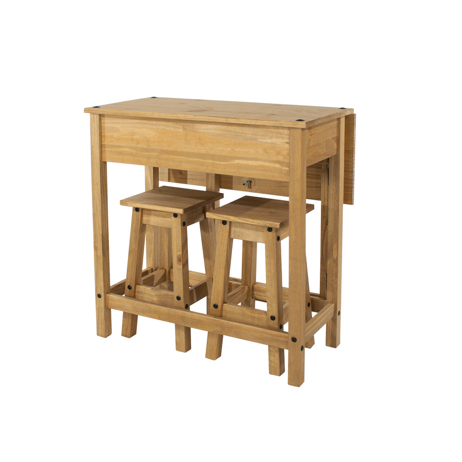 Corona Breakfast Drop Leaf Table & 2 Stools Set Antique Waxed Pine  (DHD) Image 1
