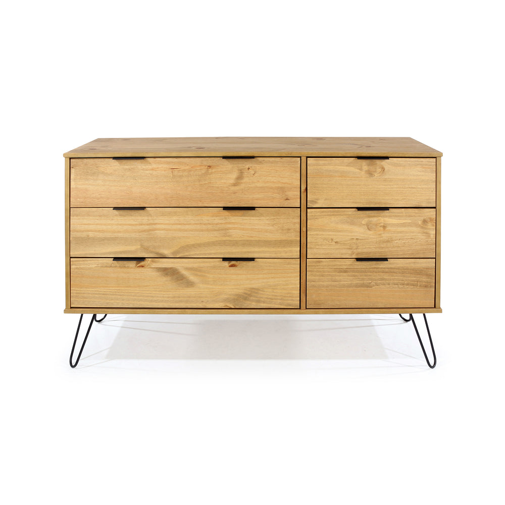 Augusta Pine 3+3 Drawer Wide Chest Of Drawers  Antique Waxed Pine Black (DHD) Image 2