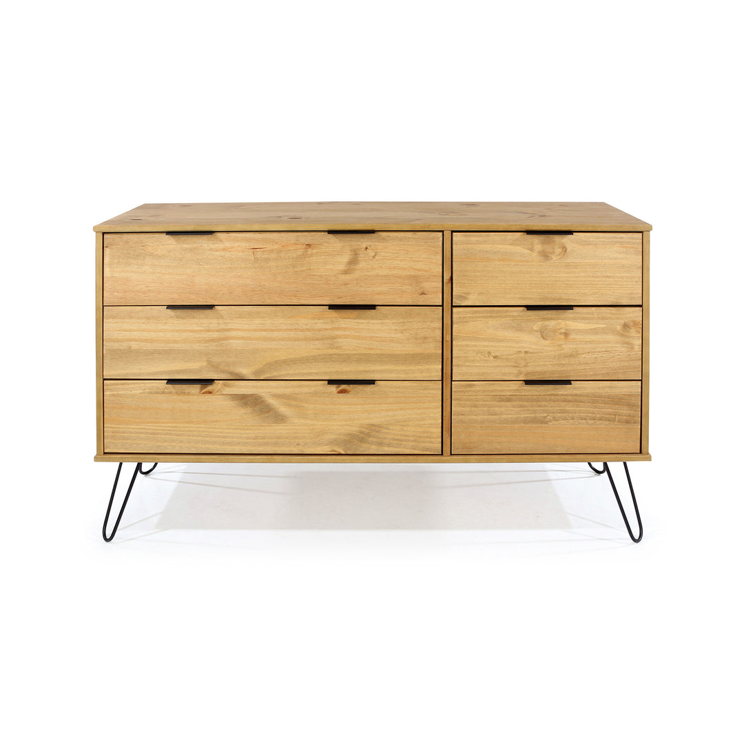 Augusta Pine 3+3 Drawer Wide Chest Of Drawers  Antique Waxed Pine Black (DHD) Image 2