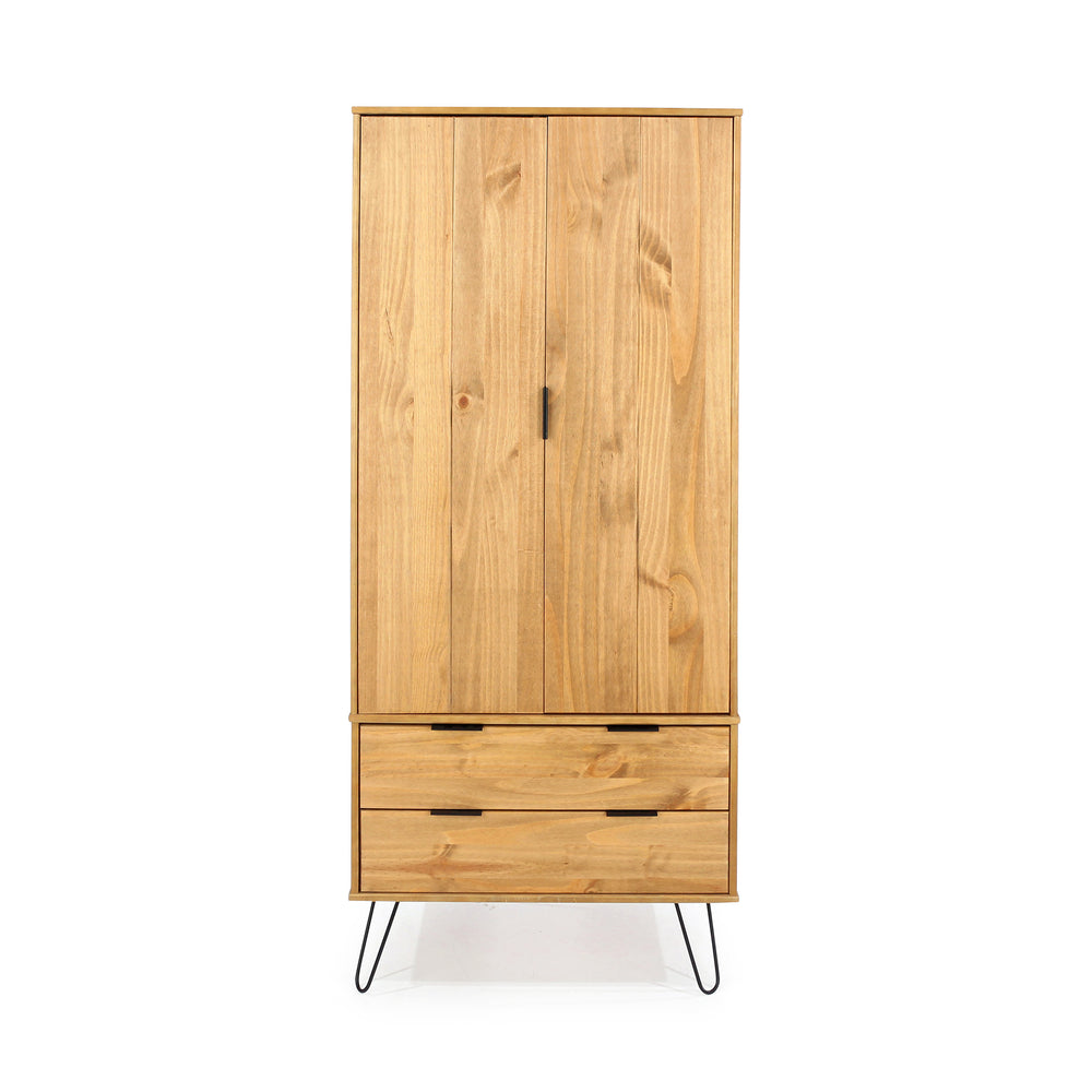 Augusta Pine 2 Door, 2 Drawer Wardrobe Antique Waxed Pine Black (DHD) Image 2