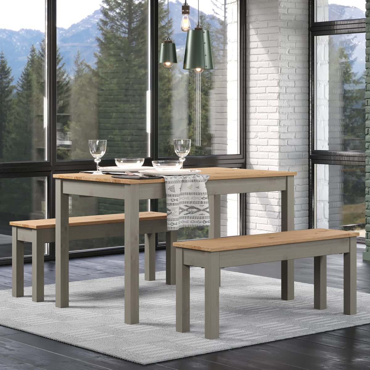 Corona grey Linea dining table with two benches