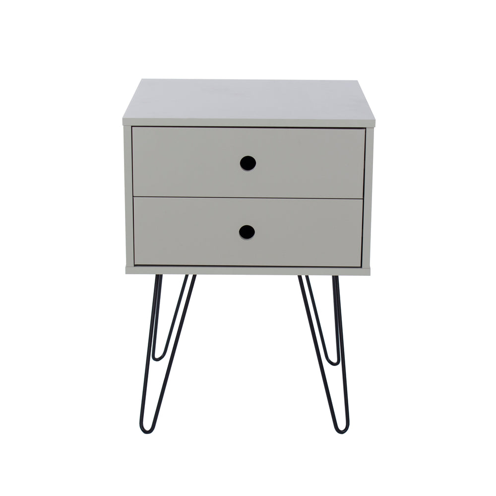 Options Grey Telford, Metal Leg 2 Drawer Bedside Cabinet Grey Black (DHD) Image 2