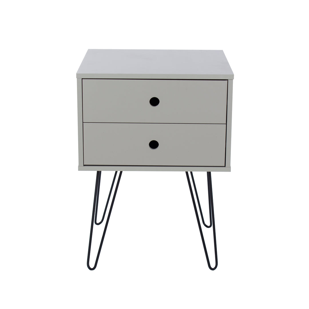 Options Grey Telford, Metal Leg 2 Drawer Bedside Cabinet Grey Black (DHD) Image 2