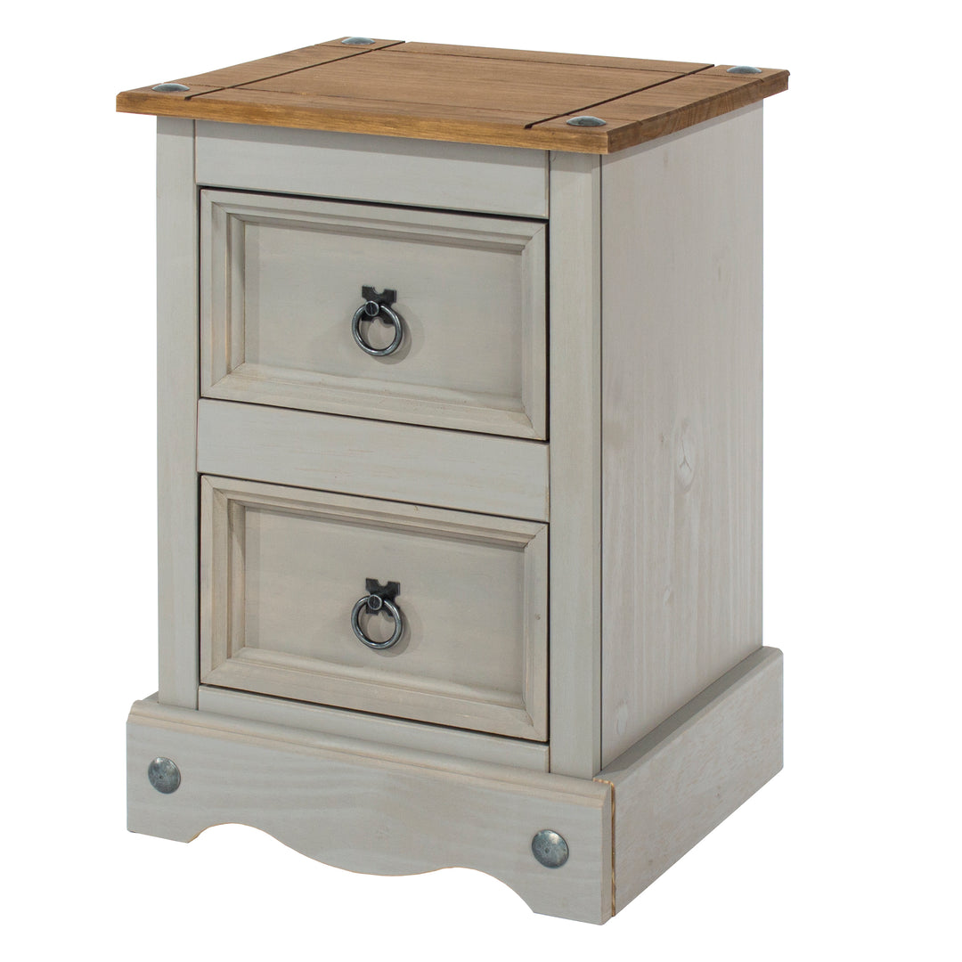 Corona Grey 2 Drawer Petite Bedside Cabinet Grey Wax Antique Waxed Pine (DHD) Image 1