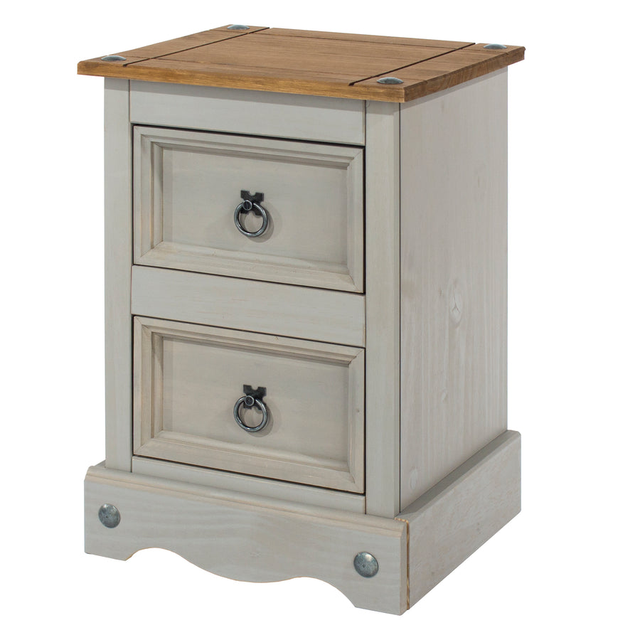 Corona Grey 2 Drawer Petite Bedside Cabinet Grey Wax Antique Waxed Pine (DHD) Image 1