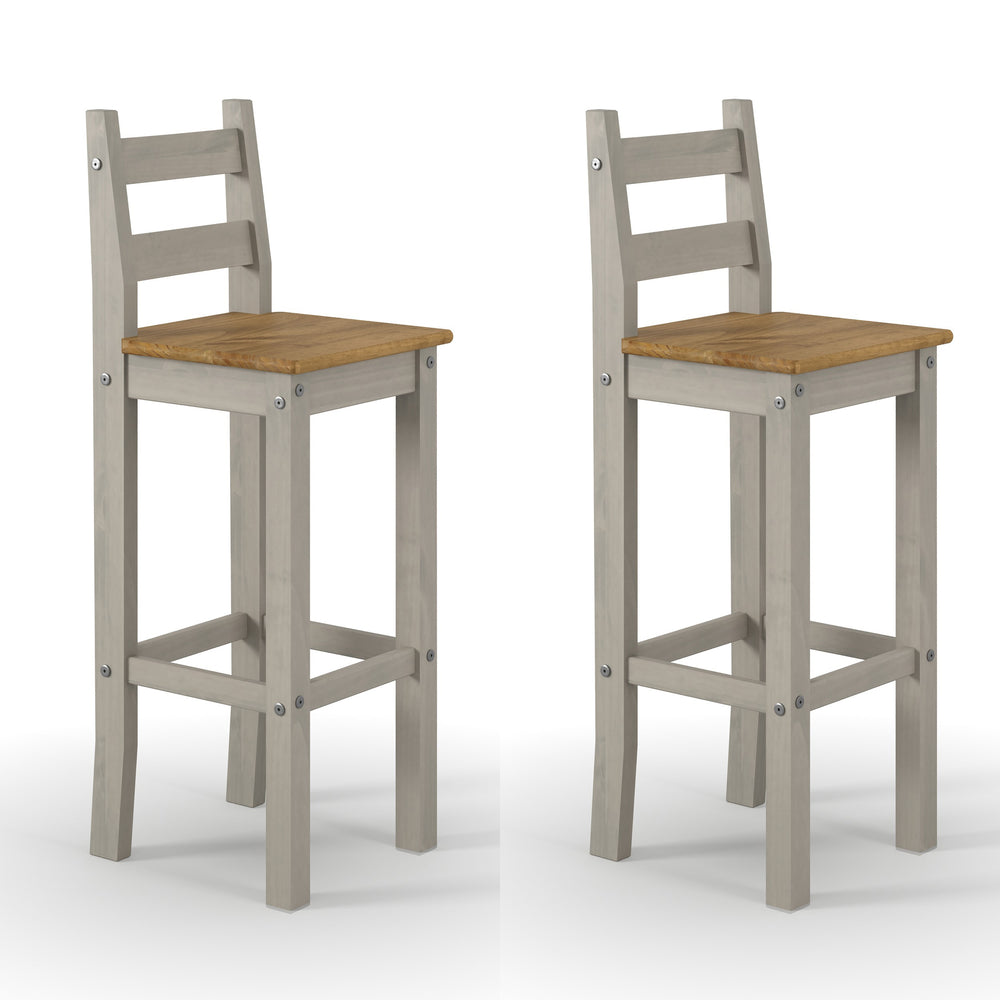 Corona Grey High Breakfast Bar Chair (Pair) Grey Antique Waxed Pine (DHD) Image 2
