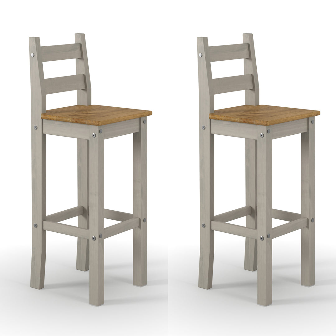 Corona Grey High Breakfast Bar Chair (Pair) Grey Antique Waxed Pine (DHD) Image 2