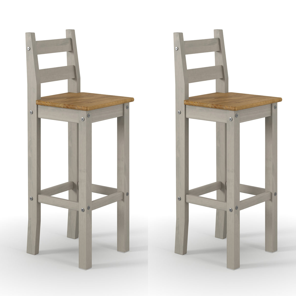 Corona Grey High Breakfast Bar Chair (Pair) Grey Antique Waxed Pine (DHD) Image 2