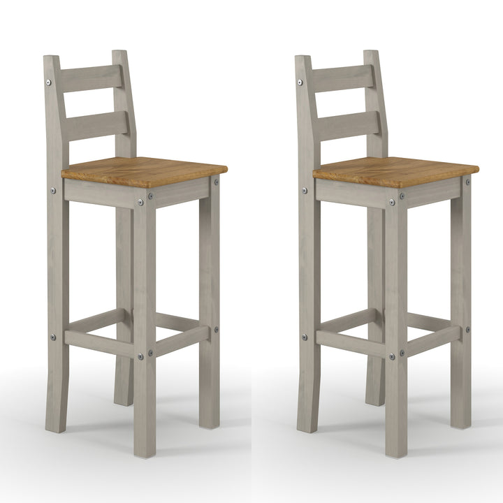 Corona Grey High Breakfast Bar Chair (Pair) Grey Antique Waxed Pine (DHD) Image 2