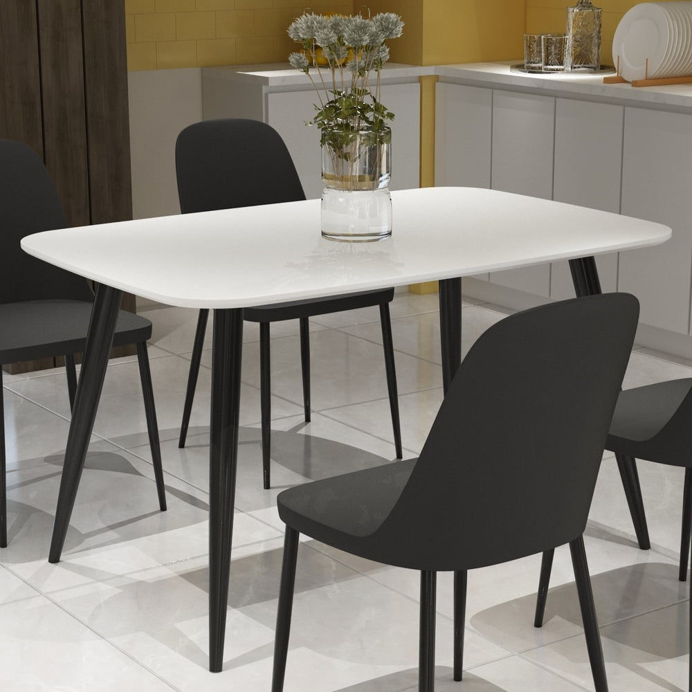 Aspen Rectangular Dining Table, White Painted Top With Black Tapered Legs White Black (DHD) Image 2